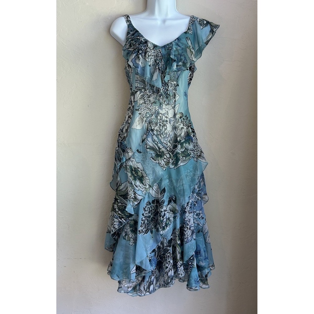 Light Blue Floral Ruffled Women's Dress Item # 4499